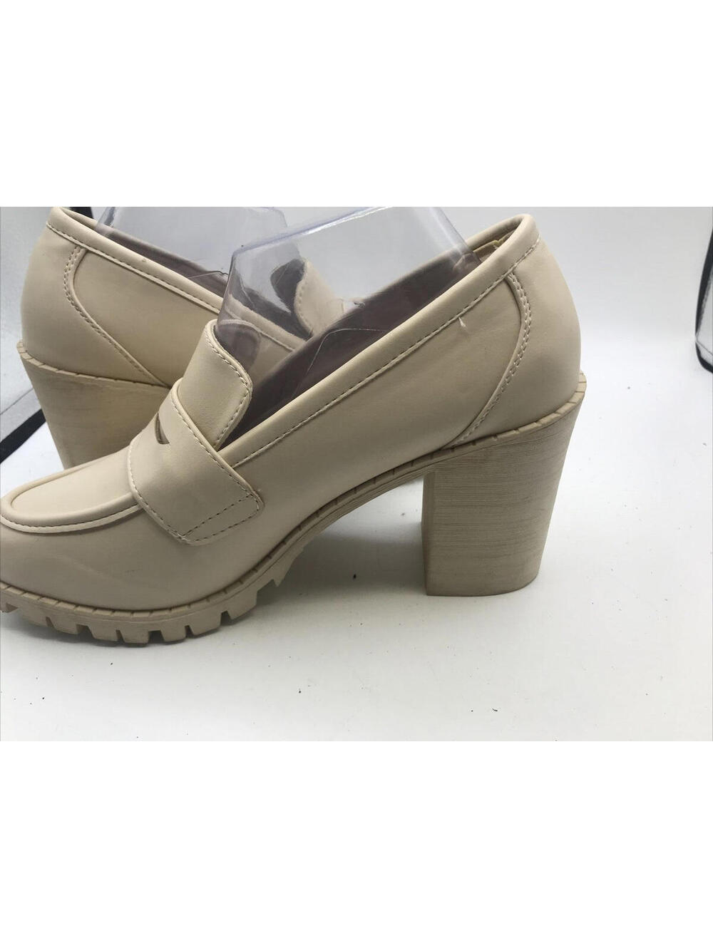 Forever Penny Loafers Women Size 10 Beige Rounded Toe Slip On Chunky Heel - Picture 7 of 12